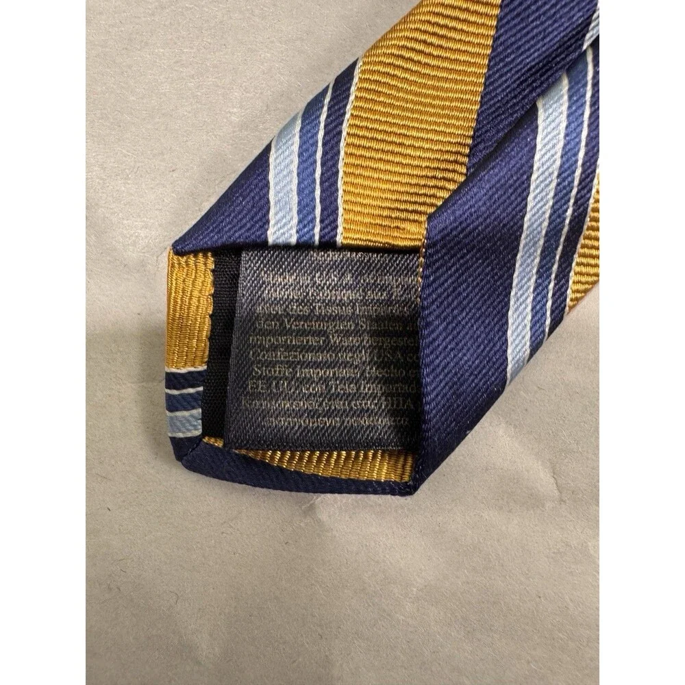 NWOT Brooks Brothers Silk Tie USA Made Gold/Blue/Silver Stripes 58